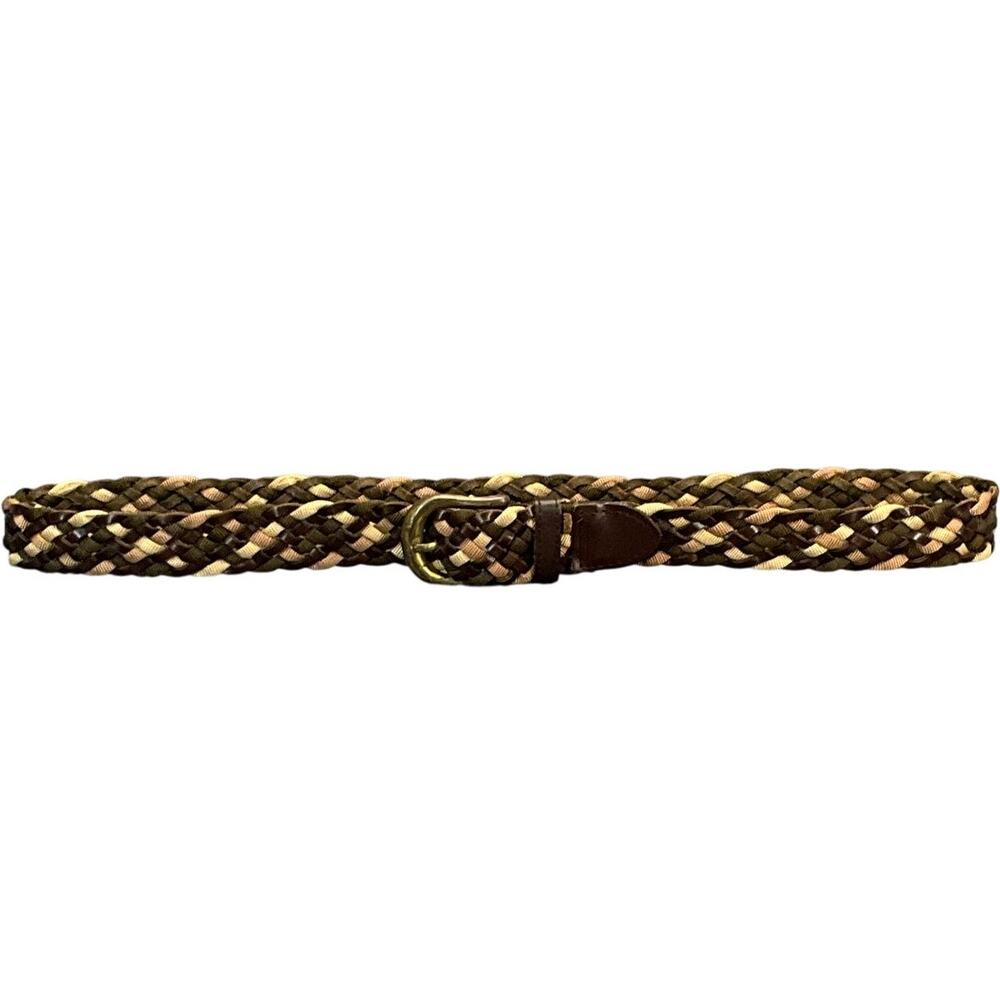 Brown Tan Cream Genuine Leather Woven Braided Belt Women Medium 32” - 37”